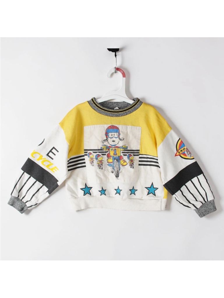 Vintage 1973 Peanut Snoopy Joe Motorcycle Sweatshirt Kids 6 Yellow White Usa 70s